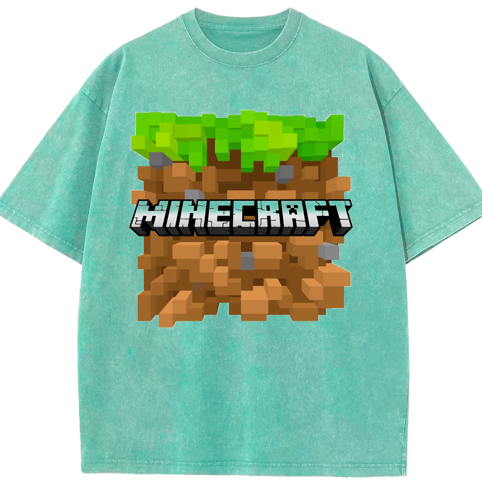 （画像用） マインクラフト ブロックの世界 Minecraft MC Block world 綿100% ヴィンテージ風 半袖Tシャツ（フロントプリント）